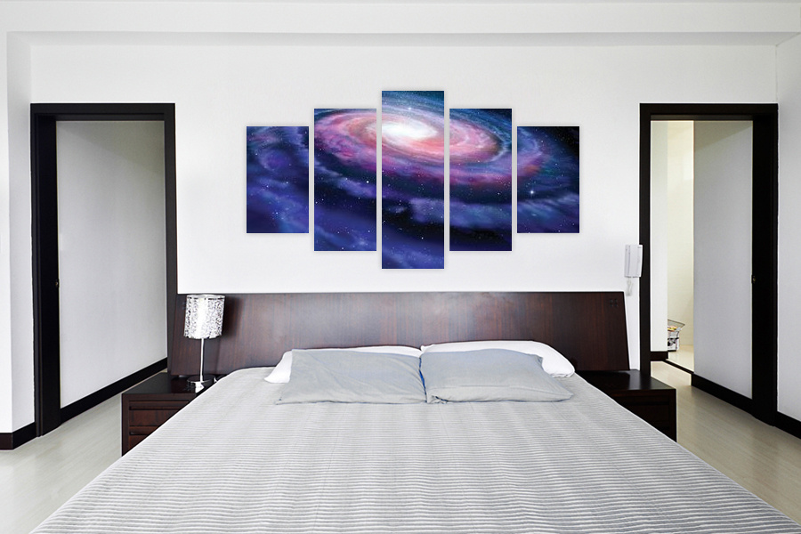 Πίνακας σε καμβά για χώρο που μπορεί να προορίζεται για γραφείο, με θέμα το διάστημα, σε αφηρημένο στυλ και μοντέρνα διακόσμηση.