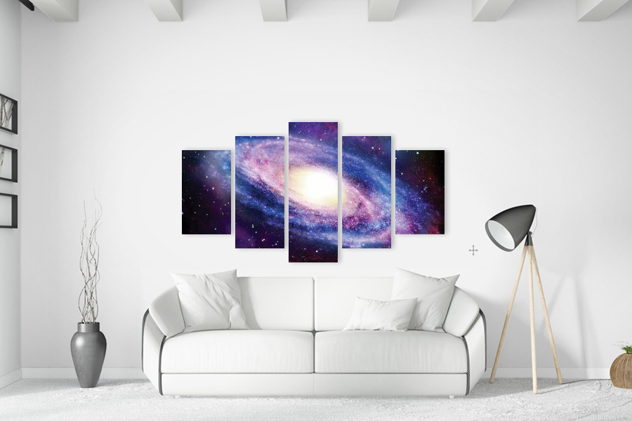 Πίνακας σε καμβά για διάστημα με αφηρημένα στοιχεία, σε μοντέρνο στυλ διακόσμησης.