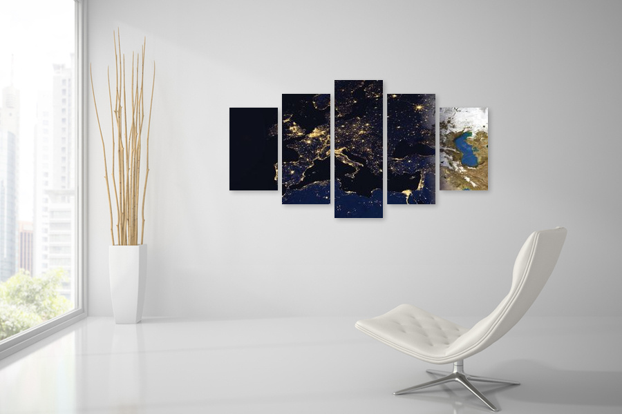 Πίνακας σε καμβά για χώρο που μπορεί να προορίζεται για δωμάτιο, με θέμα το διάστημα, σε αφηρημένο και μοντέρνο στυλ.