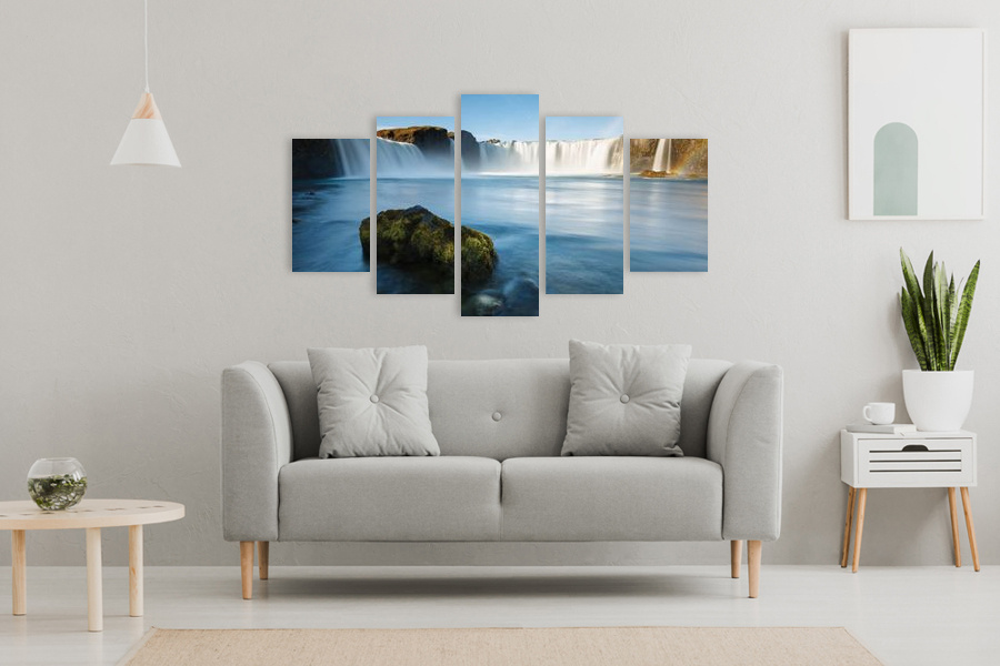 Πίνακας σε καμβά για τοίχο, τοπίο καταρρακτών, αφηρημένο στυλ, ιδανικός για μοντέρνο χώρο.