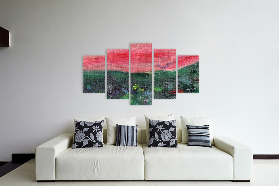 Πίνακας σε καμβά, μοντέρνος χώρος που μπορεί να προορίζεται για σαλόνι, αφηρημένο στυλ σε minimal διακόσμηση.