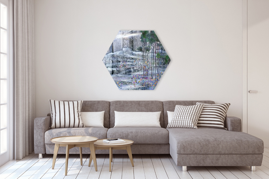 Πίνακας σε καμβά με αφηρημένα σχέδια, ιδανικός για μοντέρνο χώρο, χωρίς αναγνωρίσιμο καλλιτέχνη ή τίτλο.