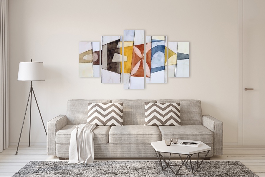 Πίνακας σε καμβά με αφηρημένο σχέδιο, ιδανικός για μοντέρνο χώρο, με γεωμετρικά στοιχεία.