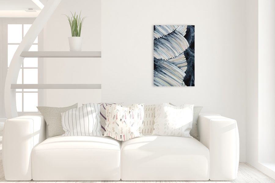 Πίνακας σε καμβά για μοντέρνο χώρο, αφηρημένο έργο με ζωντανά χρώματα και δυναμικά σχήματα.