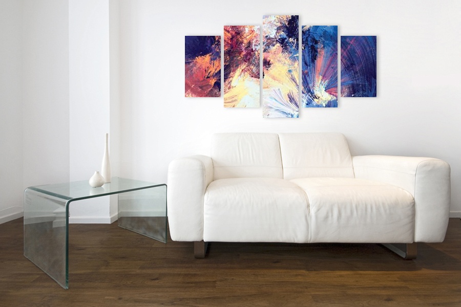 Πίνακας σε καμβά αφηρημένης τέχνης για μοντέρνο χώρο, με πολύχρωμα σχήματα, ιδανικός για καλλιτεχνική διακόσμηση.