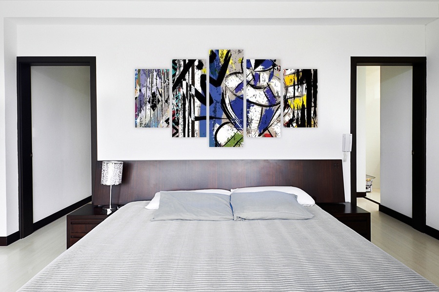 Πίνακας σε καμβά αφηρημένης τέχνης για μοντέρνο χώρο, με χρώματα και σχήματα, σε minimal στυλ διακόσμησης.