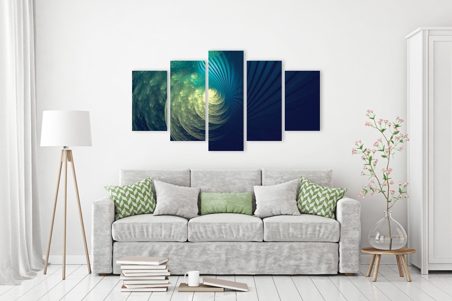 Πίνακας σε καμβά αφηρημένης τέχνης για μοντέρνο χώρο, με ζωντανά χρώματα και δυναμικά σχήματα.