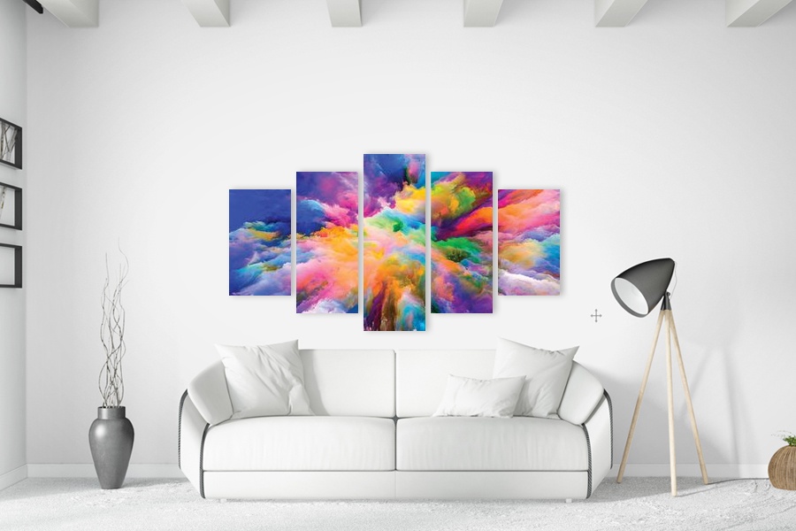 Πίνακας σε καμβά αφηρημένων εικόνων, με έντονα χρώματα, για μοντέρνο χώρο.