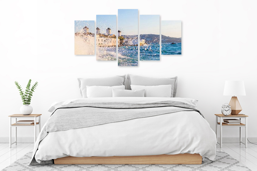 Πίνακας σε καμβά για χώρο που μπορεί να προορίζεται για διαβίωση, με τοπίο φύσης, σε αφηρημένο στυλ και μοντέρνα διακόσμηση.