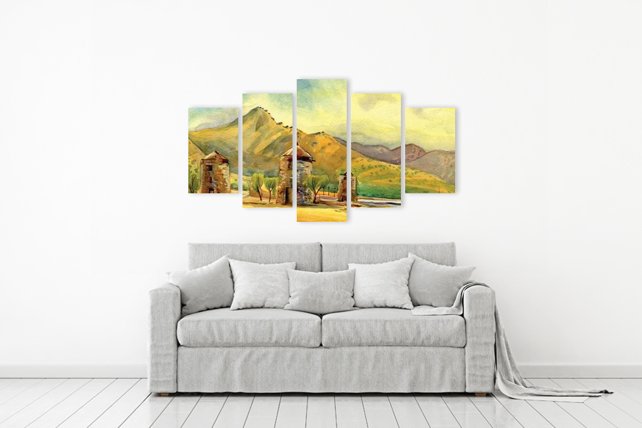 Πίνακας σε καμβά για χώρο που μπορεί να προορίζεται για καθιστικό, με τοπίο και φυσικά στοιχεία, σε ρεαλιστικό και μοντέρνο στυλ διακόσμησης.