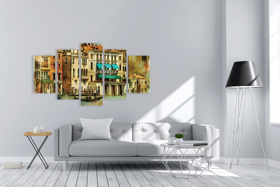 Πίνακας σε καμβά για το σαλόνι, αφηρημένο σχέδιο με ζωηρά χρώματα, σε μοντέρνο στυλ διακόσμησης.