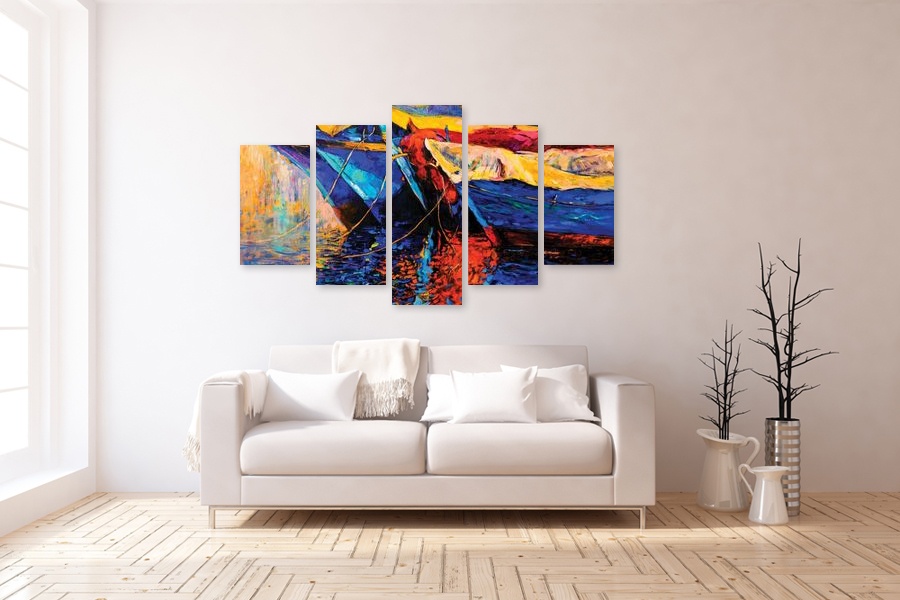 Πίνακας σε καμβά για το σαλόνι, αφηρημένο στυλ, με έντονα χρώματα, ιδανικός για μοντέρνα διακόσμηση.