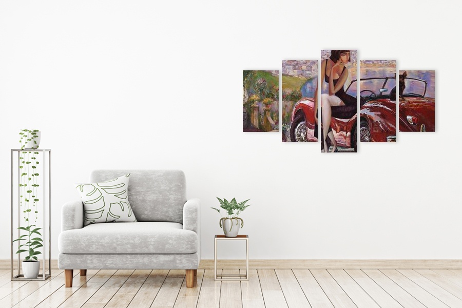 Πίνακας σε καμβά για μοντέρνο χώρο, με αφηρημένα σχέδια σε ζωντανά χρώματα, από άγνωστο καλλιτέχνη.