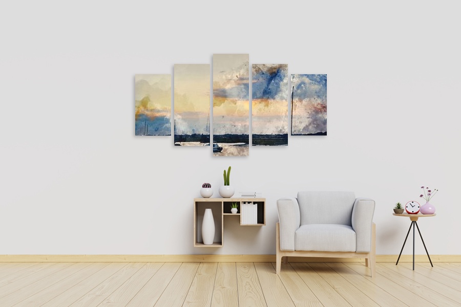 Πίνακας σε καμβά για χώρο που μπορεί να προορίζεται για σαλόνι, με τοπίο φύσης, αφηρημένο στυλ και μοντέρνα διακόσμηση.