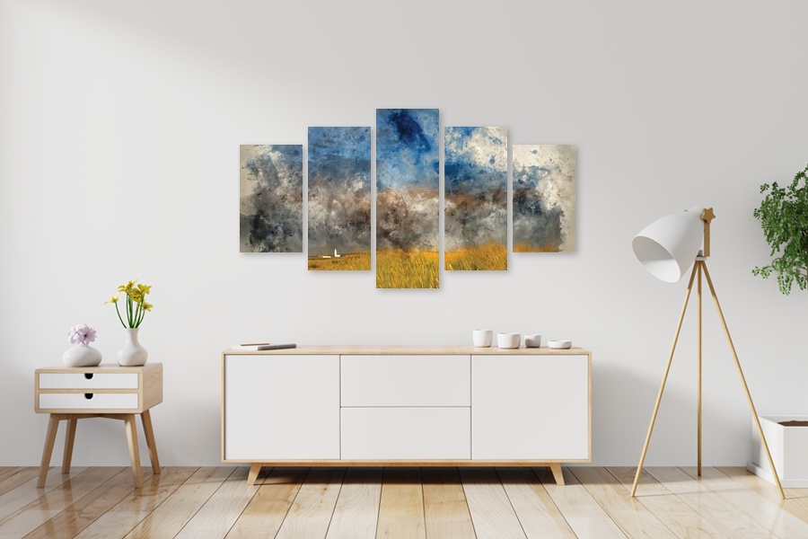 Πίνακας σε καμβά για χώρο που μπορεί να προορίζεται ως σαλόνι, τοπίο με φύση, αφηρημένο στυλ, μοντέρνα διακόσμηση.