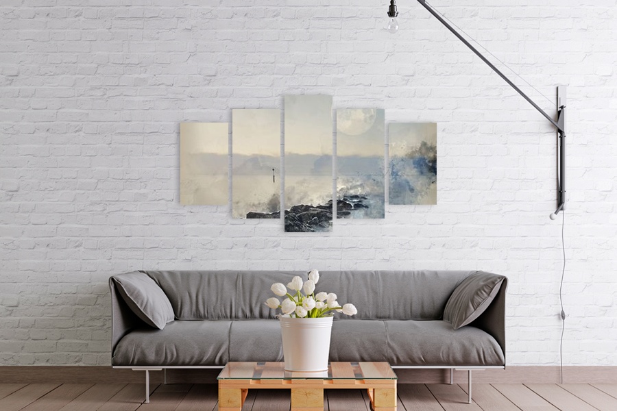 Πίνακας σε καμβά για χώρο που μπορεί να προορίζεται για το σαλόνι, με τοπίο και φύση, σε αφηρημένο στυλ και μοντέρνα διακόσμηση.