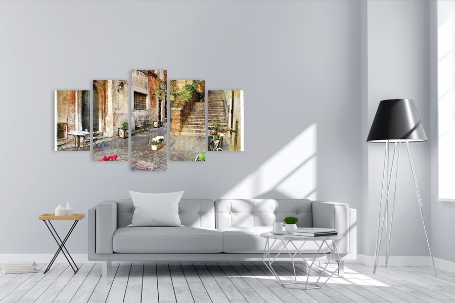 Πίνακας σε καμβά για χώρο που μπορεί να προορίζεται ως σαλόνι, με τοπίο, σε ρεαλιστικό και μοντέρνο στυλ διακόσμησης.