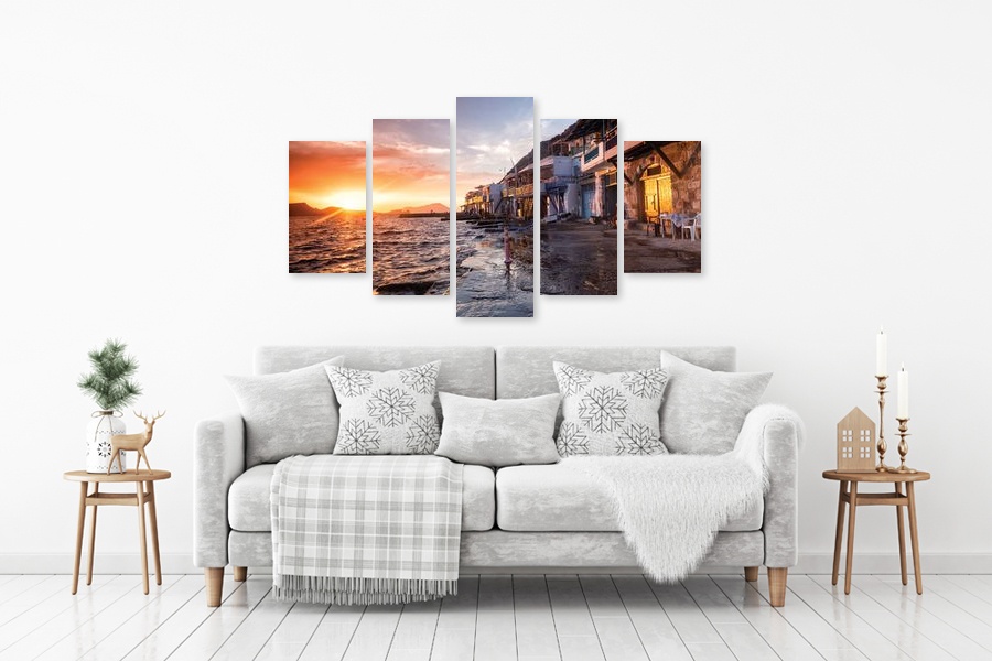 Πίνακας σε καμβά με τοπικά τοπία, σε μοντέρνο στυλ διακόσμησης, ιδανικός για χώρους που μπορεί να προορίζονται για χαλάρωση.