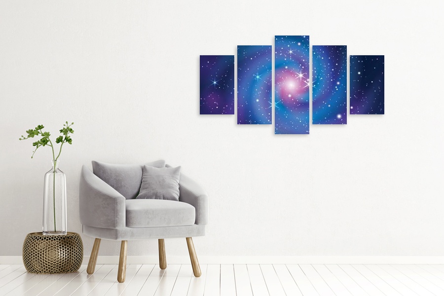 Πίνακας σε καμβά για χώρο που μπορεί να προορίζεται για το γραφείο, με θέμα το διάστημα, σε αφηρημένο στυλ και μοντέρνα διακόσμηση.