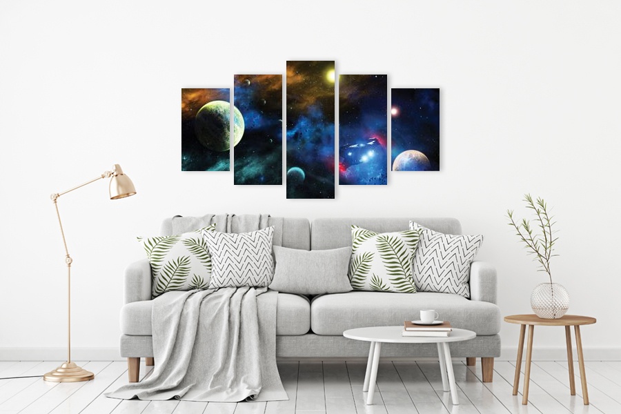 Πίνακας σε καμβά για το δωμάτιο του διάσημου έργου, με θέμα το διάστημα σε αφηρημένο και μοντέρνο στυλ διακόσμησης.