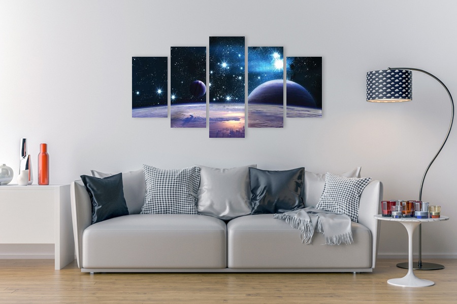 Πίνακας σε καμβά για δωμάτιο, με θέμα το διάστημα, στυλ αφηρημένο, μοντέρνα διακόσμηση.