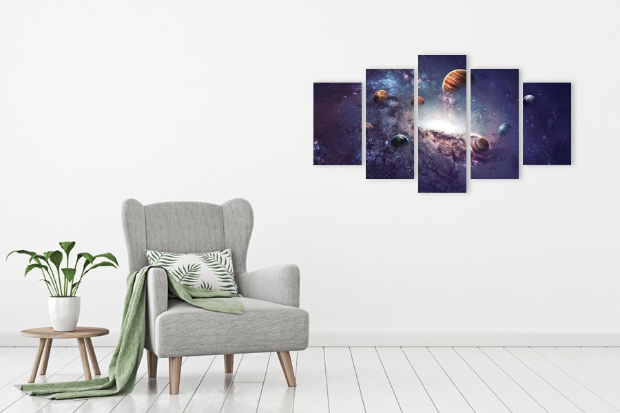 Πίνακας σε καμβά για χώρος που μπορεί να προορίζεται για το γραφείο, με θέμα το διάστημα, αφηρημένο στυλ, μοντέρνα διακόσμηση.