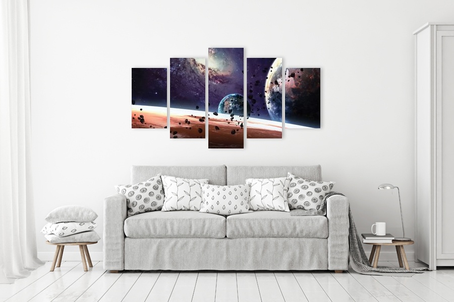 Πίνακας σε καμβά για χώρο που μπορεί να προορίζεται για διακόσμηση, με θέμα το διάστημα, αφηρημένο στυλ και μοντέρνα διακόσμηση.