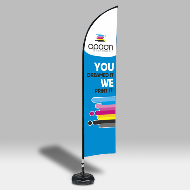 									BOW 3,3m – Aluminium 1mm | Flying Banner 70x300 cm				Το BOW-Banner συνδυάζει δυναμική καμπύλη κορυφής με καθαρή κάθετη γραμμή, προσφέροντας επαγγελματική παρουσία και υψηλή προβολή. Με εκτύπωση 70x300 cm και συνολικό ύψος 3,3 μέτρα, αποτελεί ιδανική επιλογή για κάθε είδους επιχείρηση που θέλει να ξεχωρίσει.				Ο σκελετός αλουμινίου 1mm, με διάμετρο 25mm, παρέχει σταθερότητα και ευκολία στην τοποθέτηση, ενώ το σημαιόπανο διασφαλίζει ζωντανά χρώματα και αντοχή στις εξωτερικές συνθήκες. Ιδανικό για χρήση σε καταστήματα, εκδηλώσεις και προβολή brand σε σημεία με αυξημένη ορατότητα.																								Για τα Flying Banner μπορείτε να χρησιμοποιήσετε τις παρακάτω επιλογές στήριξης ανάλογα το είδος του Flying Banner και το σημείο που θα θέλατε να το τοποθετήσετε.																					1. Καρφί 61cm																					2. Καρφί 51cm με ρότορα 51cm INOX																					3. Καρφί 51cm																					4. Μεταλλική βάση σταυρός + σαμπρέλα 10L																					5. Πλαστική βάση 18L άμμου νερού																					6. Μεταλλική βάση 8kg 38 x 38 x 0.8 cm σταθερή υποδοχή 25cm + σαμπρέλα 101 (Συνολικά 19kg)																					7. Μεταλλική βάση 8kg 38 x 38 x 0.8 cm σταθερή υποδοχή 25cm + πλαστική βάση 181 (Συνολικά 27kg)																					8. Μεταλλική βάση 8kg 38 x 38 x 0.8 cm σταθερή υποδοχή 25cm																					9. Μεταλλική βάση 8kg 38 x 38 x 0.8 cm με ρότορα																					10. Μεταλλική βάση 4kg 30 x 30 x 0.6 cm																					11. Μεταλλική βάση 4kg 30 x 30 x 0.6 cm με ρότορα																			                      