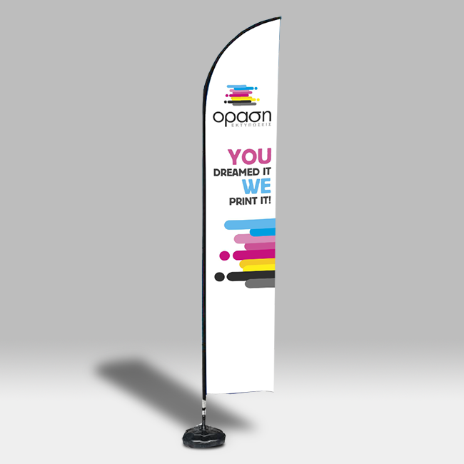 													BOW-Strong 4,4m – Aluminium 1,5mm | Flying Banner 70x400 cm						Το BOW-Strong 4,4m είναι το ιδανικό flying banner για όσους αναζητούν κορυφαία αντοχή και εντυπωσιακή προβολή σε εξωτερικούς χώρους. Με σκελετό από αλουμίνιο 1,5mm, με διάμετρο 25mm, προσφέρει εξαιρετική σταθερότητα ακόμα και σε πιο απαιτητικές καιρικές συνθήκες.						Η εκτύπωση πραγματοποιείται σε σημαιόπανο υψηλής αντοχής, με διαστάσεις 70x400 cm, εξασφαλίζοντας καθαρά γραφικά και έντονα χρώματα που δεν περνούν απαρατήρητα. Ιδανικό για εκθέσεις, event, καταστήματα και beach bars, προσφέρει έναν συνδυασμό επαγγελματισμού και εντυπωσιακής παρουσίας.								Για τα Flying Banner μπορείτε να χρησιμοποιήσετε τις παρακάτω επιλογές στήριξης ανάλογα το είδος του Flying Banner και το σημείο που θα θέλατε να το τοποθετήσετε.																									1. Καρφί 61cm																									2. Καρφί 51cm με ρότορα 51cm INOX																									3. Καρφί 51cm																									4. Μεταλλική βάση σταυρός + σαμπρέλα 10L																									5. Πλαστική βάση 18L άμμου νερού																									6. Μεταλλική βάση 8kg 38 x 38 x 0.8 cm σταθερή υποδοχή 25cm + σαμπρέλα 101 (Συνολικά 19kg)																									7. Μεταλλική βάση 8kg 38 x 38 x 0.8 cm σταθερή υποδοχή 25cm + πλαστική βάση 181 (Συνολικά 27kg)																									8. Μεταλλική βάση 8kg 38 x 38 x 0.8 cm σταθερή υποδοχή 25cm																									9. Μεταλλική βάση 8kg 38 x 38 x 0.8 cm με ρότορα																									10. Μεταλλική βάση 4kg 30 x 30 x 0.6 cm																									11. Μεταλλική βάση 4kg 30 x 30 x 0.6 cm με ρότορα                         
