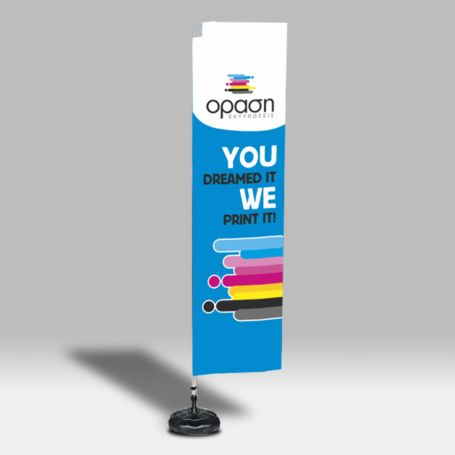 															Corner Pole 3,3m – Aluminium 1mm | Flying Banner 80x300 cm			Το Corner Pole 3,3m ξεχωρίζει με τον κάθετο, αυστηρό σχεδιασμό του που προσφέρει καθαρές γραμμές και έντονη παρουσία. Κατασκευασμένο από ανθεκτικό αλουμίνιο 1mm, με διάμετρο 25mm, προσφέρει σταθερότητα και κομψότητα σε κάθε επαγγελματικό χώρο ή υπαίθρια εκδήλωση.			Η εκτύπωση γίνεται σε σημαιόπανο διαστάσεων 80x300 cm, με φωτεινά χρώματα και ευδιάκριτα γραφικά, που εξασφαλίζουν άμεση οπτική επαφή με το μήνυμά σας. Ιδανικό για εταιρικές εισόδους, εκθέσεις ή προωθητικές καμπάνιες με premium χαρακτήρα.										Για τα Flying Banner μπορείτε να χρησιμοποιήσετε τις παρακάτω επιλογές στήριξης ανάλογα το είδος του Flying Banner και το σημείο που θα θέλατε να το τοποθετήσετε.																											1. Καρφί 61cm																											2. Καρφί 51cm με ρότορα 51cm INOX																											3. Καρφί 51cm																											4. Μεταλλική βάση σταυρός + σαμπρέλα 10L																											5. Πλαστική βάση 18L άμμου νερού																											6. Μεταλλική βάση 8kg 38 x 38 x 0.8 cm σταθερή υποδοχή 25cm + σαμπρέλα 101 (Συνολικά 19kg)																											7. Μεταλλική βάση 8kg 38 x 38 x 0.8 cm σταθερή υποδοχή 25cm + πλαστική βάση 181 (Συνολικά 27kg)																											8. Μεταλλική βάση 8kg 38 x 38 x 0.8 cm σταθερή υποδοχή 25cm																											9. Μεταλλική βάση 8kg 38 x 38 x 0.8 cm με ρότορα																											10. Μεταλλική βάση 4kg 30 x 30 x 0.6 cm																											11. Μεταλλική βάση 4kg 30 x 30 x 0.6 cm με ρότορα                           