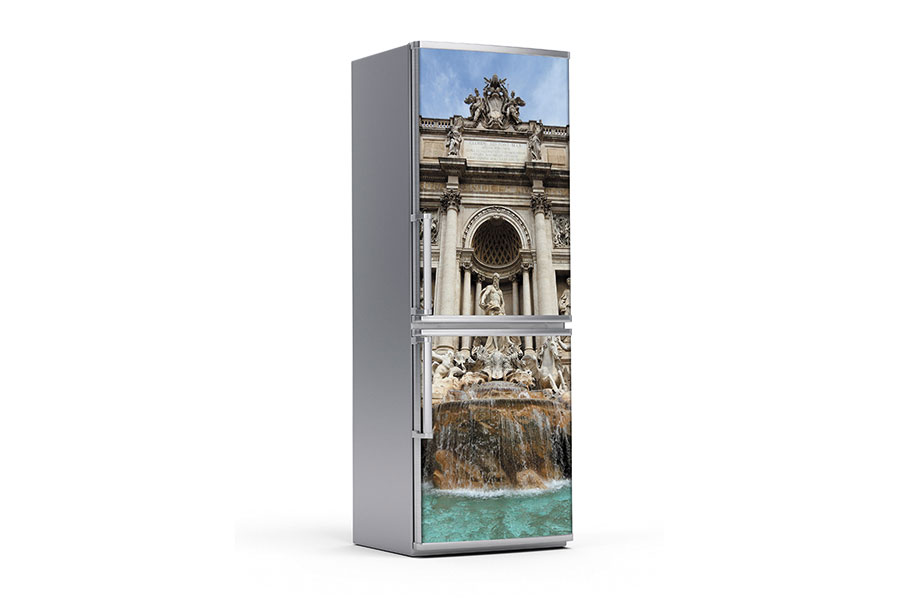 Υφασμάτινο αυτοκόλλητο ψυγείου που απεικονίζει τη Fontana di Trevi.Είναι ανθεκτικό και κολλάει και ξεκολλάει εύκολα.Μπορείτε να μας ζητήσετε να εκτυπωθεί σε όποιες διαστάσεις θέλετε. Το θέμα προσαρμόζεται αναλογικά στις διαστάσεις που θέλετε.Το παράδειγμα που παρουσιάζουμε στην απομονωμένη εικόνα του θέματος αφορά ψυγείο με διαστάσεις 75cm πλάτος x 200cm ύψος.