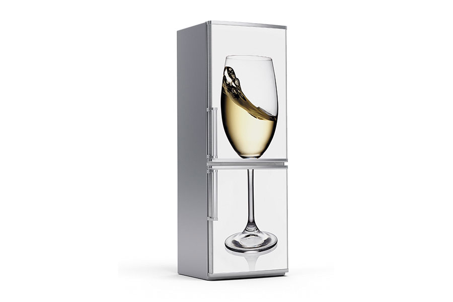 Υφασμάτινο αυτοκόλλητο ψυγείου που απεικονίζει ένα ποτήρι με λευκό κρασί σε λευκό φόντο.Είναι ανθεκτικό και κολλάει και ξεκολλάει εύκολα.Μπορείτε να μας ζητήσετε να εκτυπωθεί σε όποιες διαστάσεις θέλετε. Το θέμα προσαρμόζεται αναλογικά στις διαστάσεις που θέλετε.Το παράδειγμα που παρουσιάζουμε στην απομονωμένη εικόνα του θέματος αφορά ψυγείο με διαστάσεις 75cm πλάτος x 200cm ύψος.