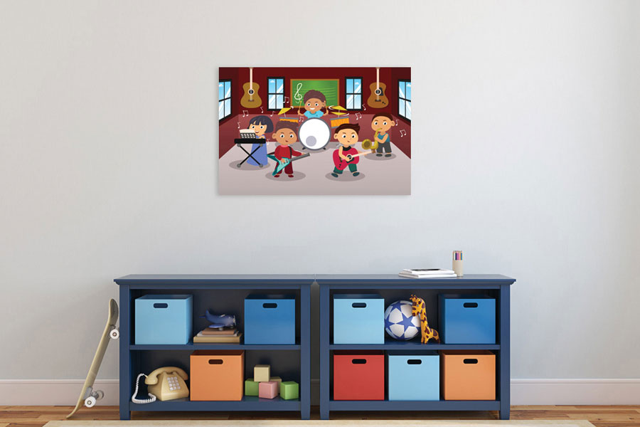 Πίνακας σε καμβά για παιδικό δωμάτιο, με χαρούμενα σχέδια, σε μοντέρνο και φωτεινό στυλ διακόσμησης.