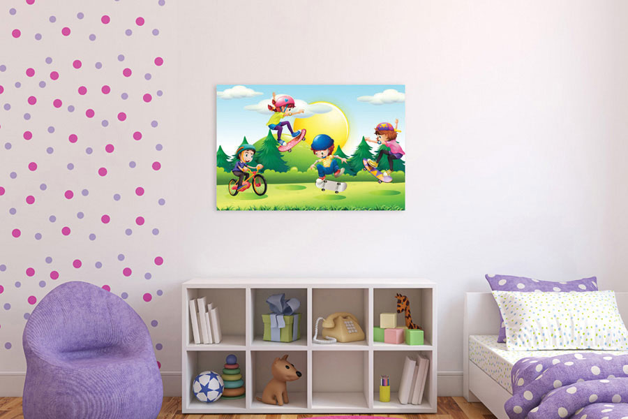 Πίνακας σε καμβά για παιδικό δωμάτιο, με αφηρημένα σχέδια, σε μοντέρνο στυλ διακόσμησης.