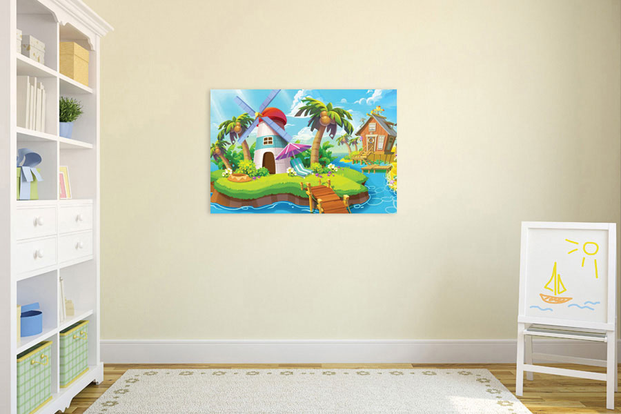 Πίνακας σε καμβά για παιδικό δωμάτιο με χρωματιστά σχέδια, σε αφηρημένο στυλ, κατάλληλος για μοντέρνα διακόσμηση.