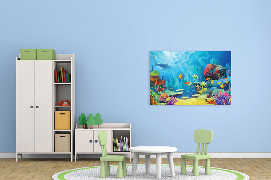 Πίνακας σε καμβά για παιδικό δωμάτιο, με χαρούμενα σχέδια, ρεαλιστικό στυλ και μοντέρνα διακόσμηση.