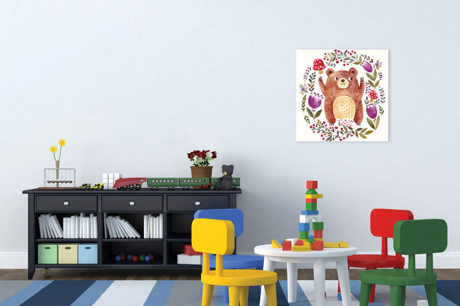 Πίνακας σε καμβά για παιδικό δωμάτιο, με αφηρημένα χρώματα και σχέδια, σε μοντέρνο στυλ διακόσμησης.