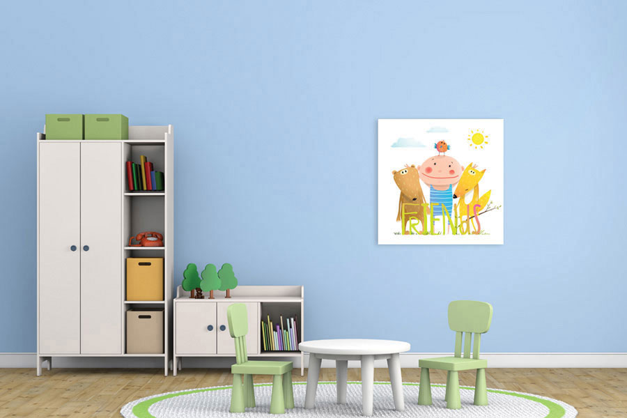 Πίνακας σε καμβά για παιδικό δωμάτιο, με αφηρημένο σχέδιο σε χαρούμενα χρώματα, μοντέρνο στυλ διακόσμησης.