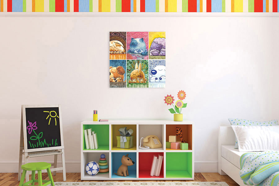 Πίνακας σε καμβά για παιδικό δωμάτιο, με παιχνιδιάρικα σχέδια, σε αφηρημένο στυλ και μοντέρνα διακόσμηση.