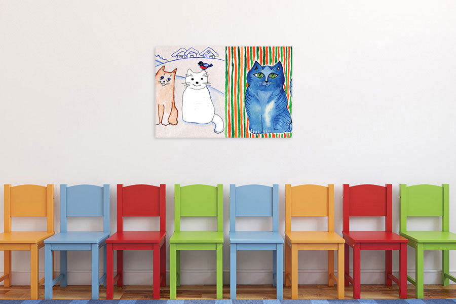 Πίνακας σε καμβά για παιδικό δωμάτιο, με ζωγραφιά παιδικών χαρακτήρων, σε αφηρημένο και μοντέρνο στυλ διακόσμησης.