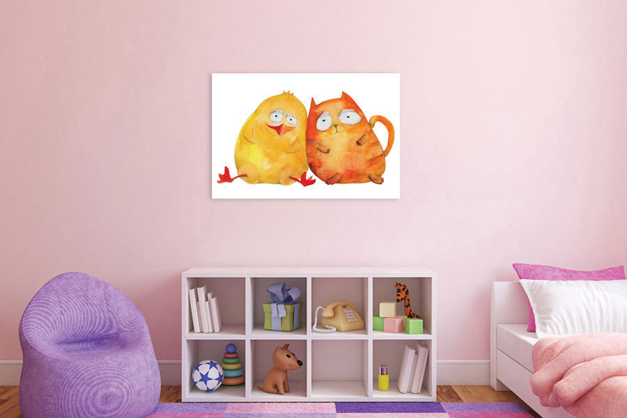 Πίνακας σε καμβά για παιδικό δωμάτιο, με ζωηρά χρώματα και χαρούμενα σχέδια, σε αφηρημένο στυλ και μοντέρνα διακόσμηση.