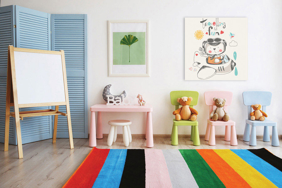 Πίνακας σε καμβά για παιδικό δωμάτιο, με αφηρημένα σχέδια και μοντέρνο στυλ διακόσμησης.