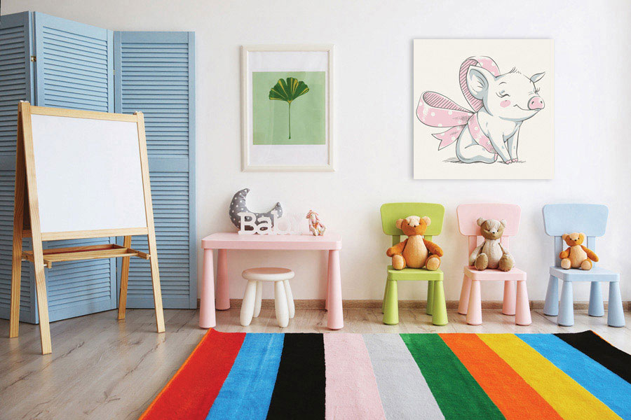 Πίνακας σε καμβά για παιδικό δωμάτιο, με χαρούμενα χρώματα και παιδικό θέμα, σε μοντέρνο στυλ διακόσμησης.