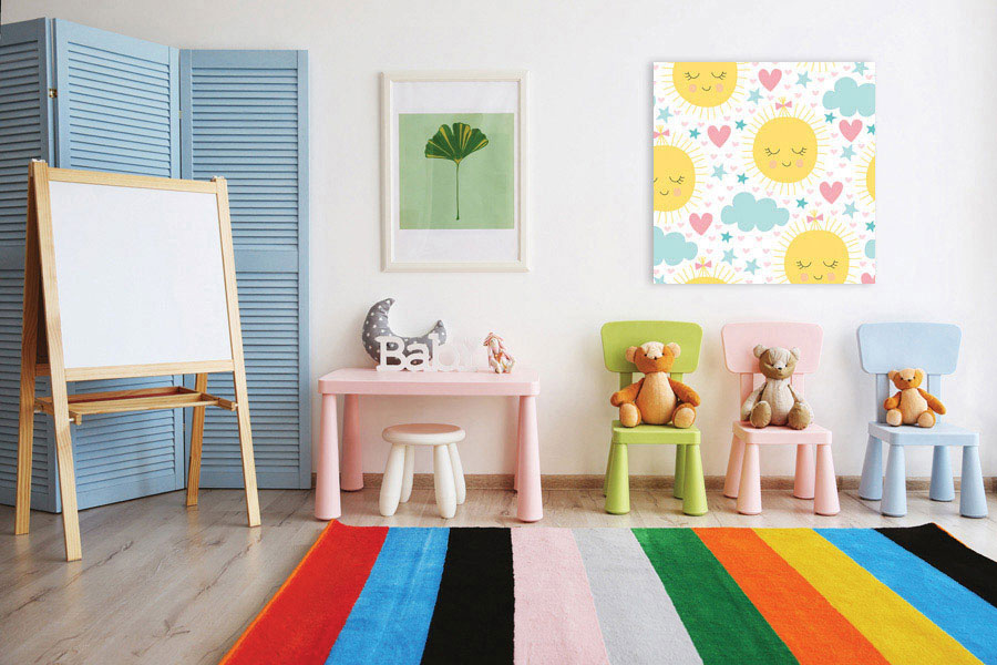 Πίνακας σε καμβά για παιδικό δωμάτιο, με αφηρημένη παιδική απεικόνιση, σε μοντέρνο στυλ διακόσμησης.