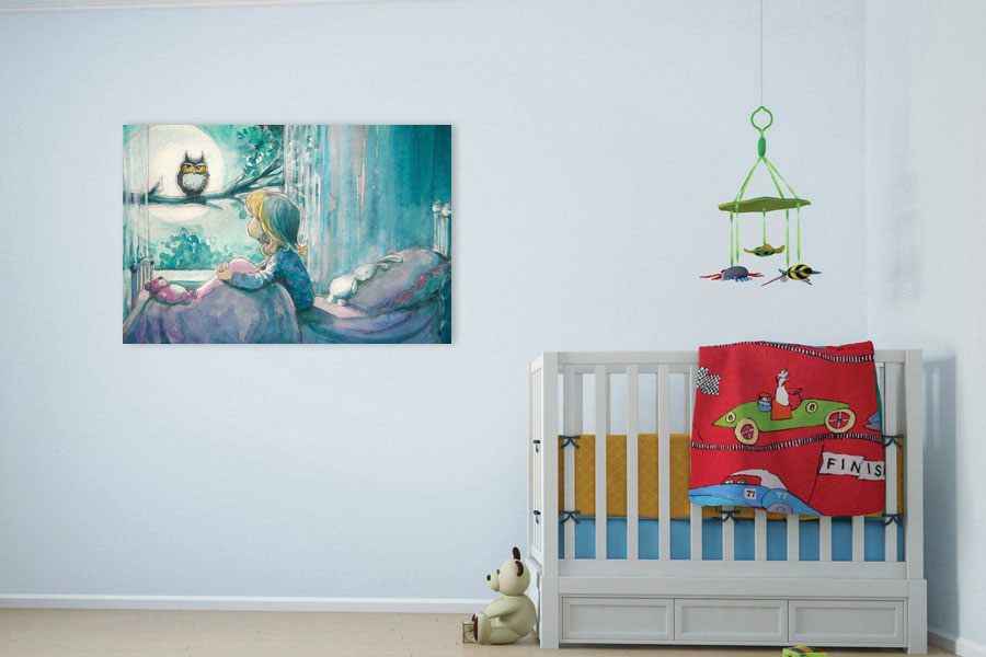 Πίνακας σε καμβά για παιδικό δωμάτιο, με χαρούμενα σχέδια, ρεαλιστικό στυλ και μοντέρνα διακόσμηση.