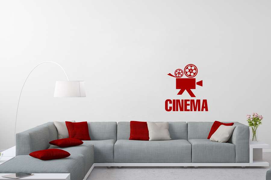 Αυτοκόλλητο τοίχου από βινύλιο που απεικονίζει μια κινηματογραφική κάμερα με τη λέξη 