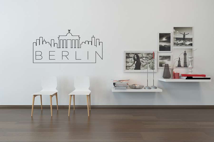 Αυτοκόλλητο τοίχου από βινύλιο που απεικονίζει περιγράμματα από το κτίρια, και την πύλη του Βραδεμβούργου, με το λεκτικό 