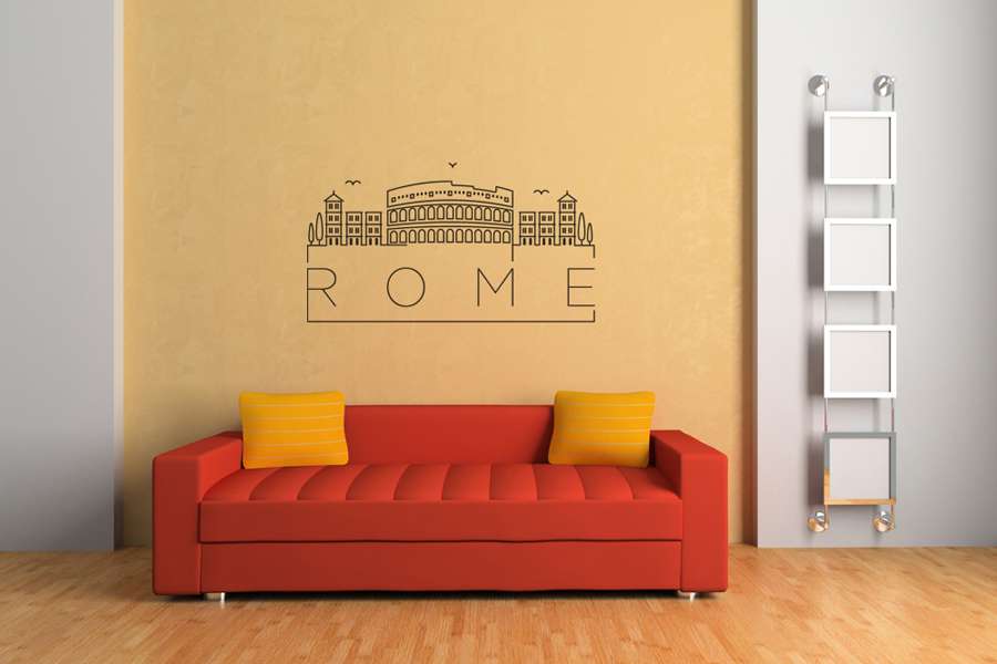 Αυτοκόλλητο τοίχου από βινύλιο που απεικονίζει περιγράμματα από το Κολοσσαίο και κτίρια, με το λεκτικό 