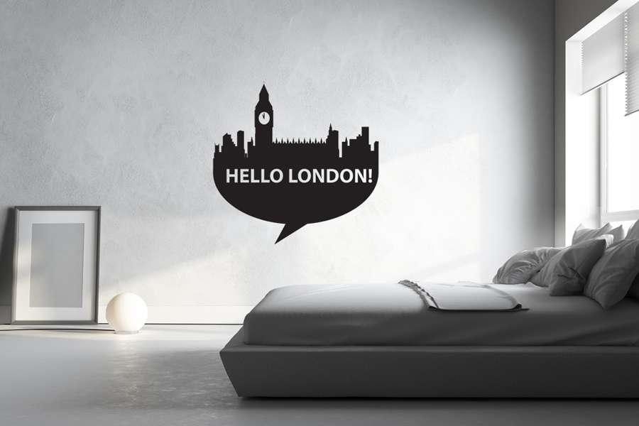 Αυτοκόλλητο τοίχου από βινύλιο που απεικονίζει σιλουέτες από τα κτίρια του Λονδίνου και το Big Ben, με το λεκτικό 