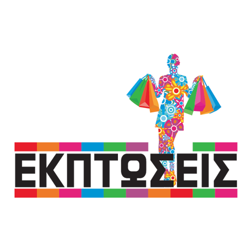 Αυτοκόλλητο βιτρίνας από βινύλιο που απεικονίζει χρωματιστές παράλληλες γραμμές που ανάμεσα τους υπάρχει η λέξη